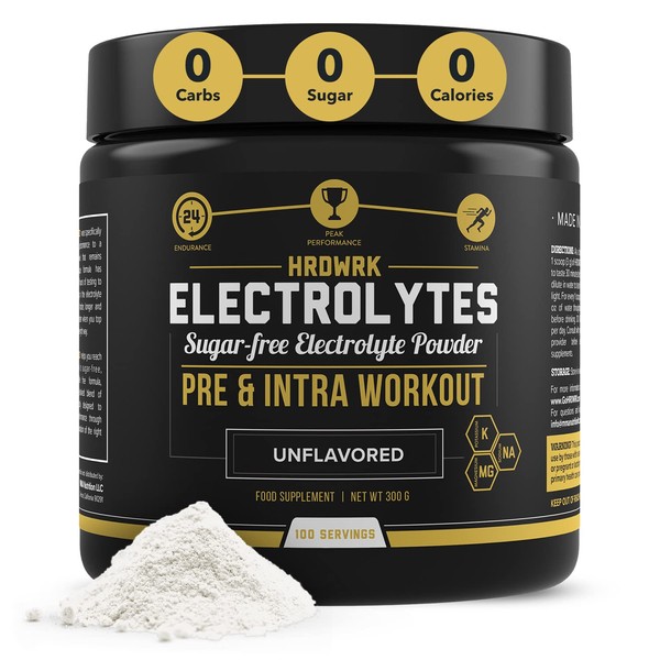 HRDWRK - Electrolytes Powder Keto Hydration Sugar Free with Magnesium, Potassium and Sodium - 100 Servings | Boost Endurance and Reduce Fatigue with This Electrolytes Supplement - Maximum Hydration