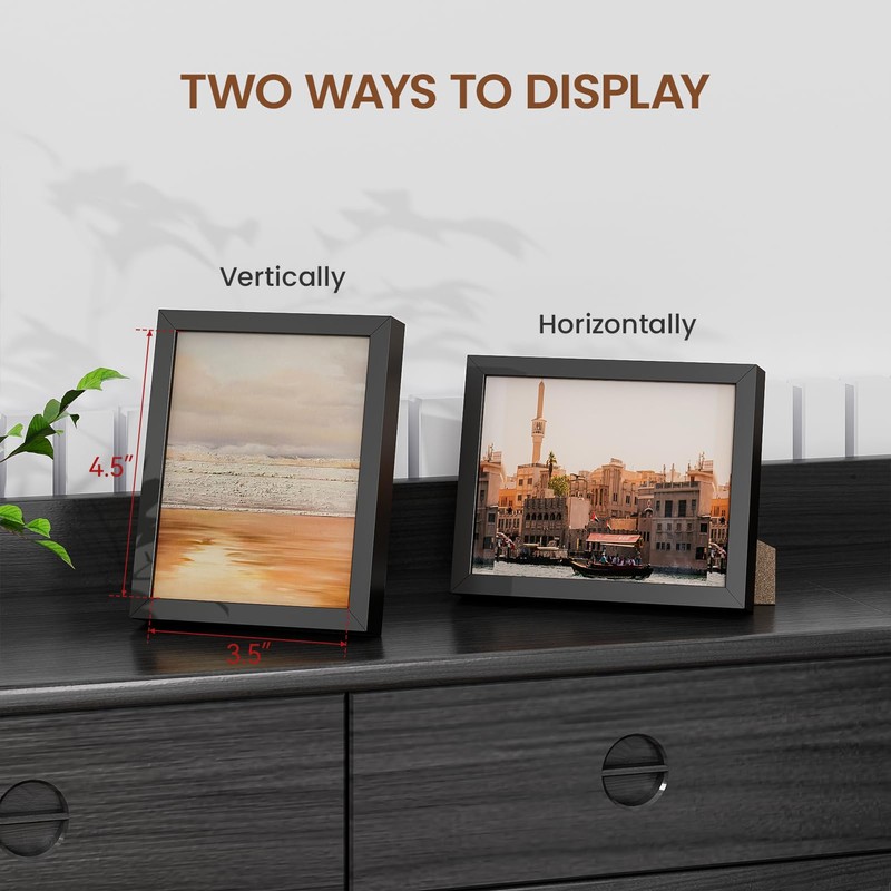 Heimlove 4x5 Metal Picture Frame,Black Aluminum Photo Frames-Real Tempered Glass,Tabletop