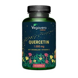 Vegavero Quercetin Complex High Dose 1000 mg - with Bromelain & Vitamin C - High Bioavailability Thanks to Piperine - Vegan & No Additives - 120 Capsules