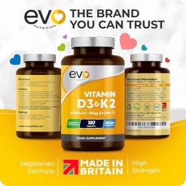 High Strength Vitamin D3 4000IU & K2 MK7 100µg – 180 Vegetarian Tablets, 6-Month Supply