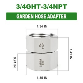 TAISHER 1PCS 304 Stainless Steel Garden Hose Adapter, 3/4" GHT Female x 3/4" NPT Female Swivel Garden Hose Connector with Washers