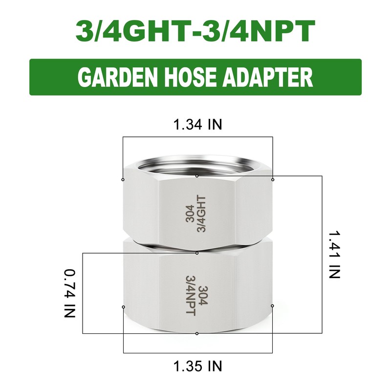 TAISHER 1PCS 304 Stainless Steel Garden Hose Adapter, 3/4" GHT
