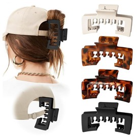 Large Hair Clips for Baseball Cap, Tortoise Shell Adjustable Hats Claw Clips for Women Girls, Non-Slip Strong Hold Trucker Hat Hair Claw Clips for Thick Thin Hair, Gift Hair Accessoires-4set