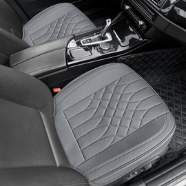 BOPUOVRE 2-Pack Leather Front Car Seat Covers - Bottom Car Seat Covers Fully Wrapped, Non-Slip and Waterproof, Fits Most Vehicles Gray