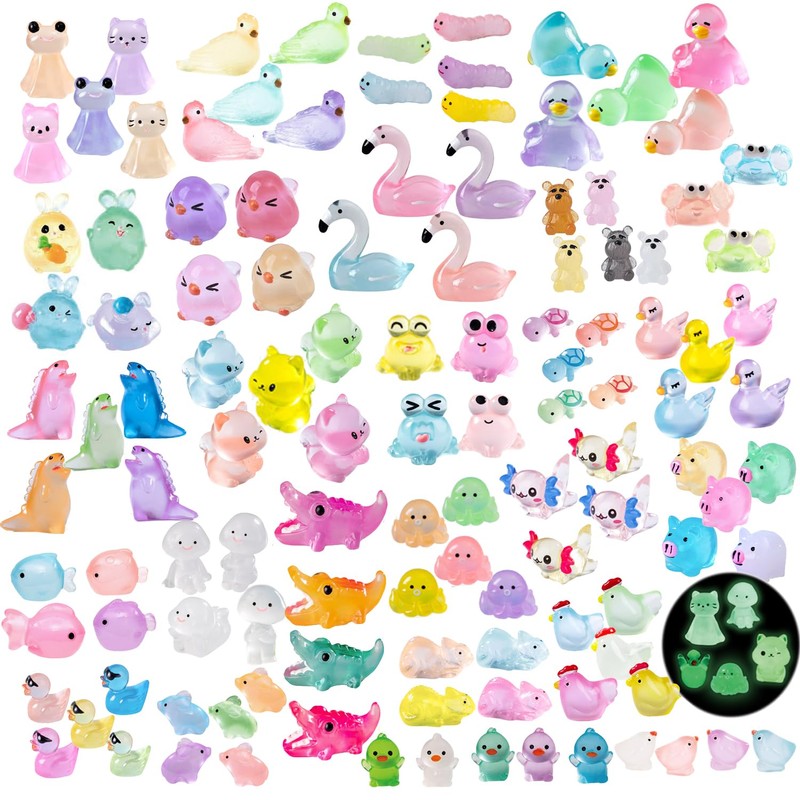 U-Zimikee 130 Pcs Glow-in-The-Dark Mini Resin Animals 25 Styles Tiny