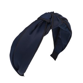 Wiwpar Women Blue Cute Bow Knotted Wide Headband Non-Slip Top Knotted Elastic Fabric Silky Satin Hair Band Wide Turban Hair Band Fashion Cross Knot Yoga Party Prom Hair Accessories (Blue, Free Size)