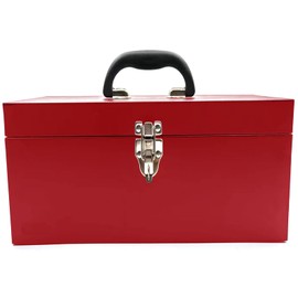 16" Portable Metal Toolbox Large Tool Box 18-Gauge Fishing Tackle Box Stee Tool Box Drawer Organizer With Metal Latch and Handle Red