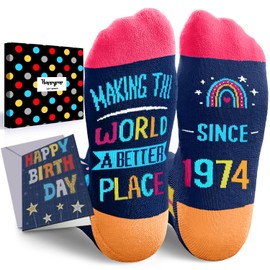 HAPPYPOP 1974 Birthday Gifts Ideas - Socks for 51 Year Old Middle Aged Men Women, 51st Birthday Gifts With Greeting Card