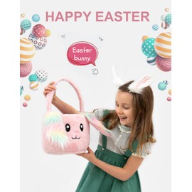 Lofytain Easter Basket Bags,Easter Eggs-Gift Baskets for Kids,Bunny Tote Bag Bucket for Easter Eggs,Toys, Candy,Gifts