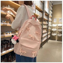 KAOBIO 2025 Trendy Cute Bowknot Backpack for Women Laptop Daypack Y2k Preppy Aesthetic Backpack Kawaii Coquette Backpack (Black)