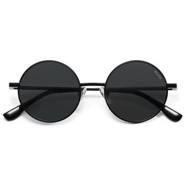 SOJOS Small Round Polarized Sunglasses for Women Men Retro Sun Glasses Vintage Shades UV400 Protection SJ1243 Black/Grey Lens