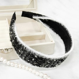 Burnaby Tweed Black Swan Hairband Wide Headband / 버나비 트위드 블랙 스완 헤어밴드 넓은머리띠