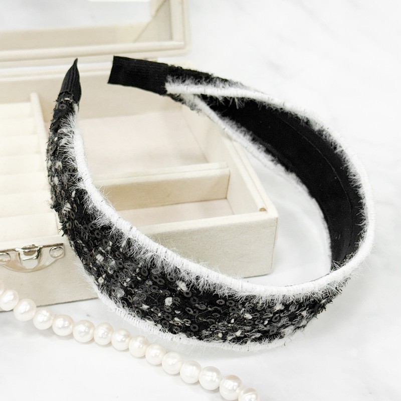 Burnaby Tweed Black Swan Hairband Wide Headband / 버나비 트위드