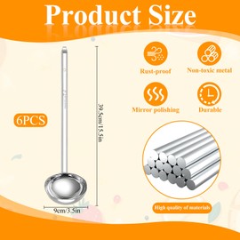 6 Pcs Stainless Steel Ladle Soup Handle Ladle with Long Hooked Handles Metal Kitchen Soup Ladles Spoon Cooking Utensil for Serving, Cooking, Stirring, Portioning Kitchen Restaurant Accessories(6 oz)