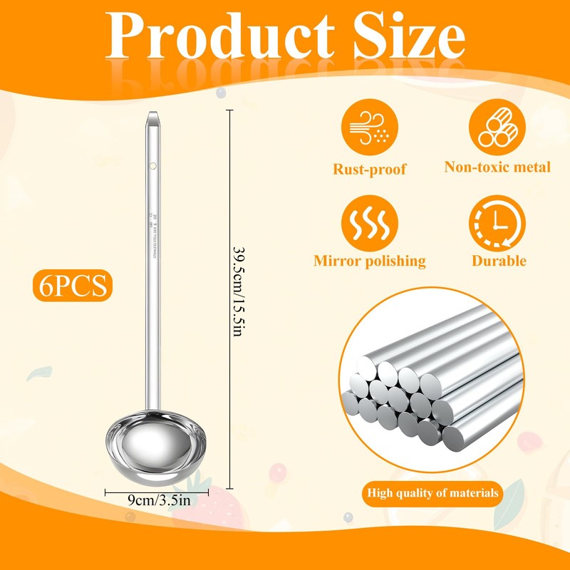 6 Pcs Stainless Steel Ladle Soup Handle Ladle with Long