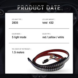 LED Triple 60 inchs Red Brake White Reverse Amber Turn Signal Strobe Running Brake Turn Reverse Light
