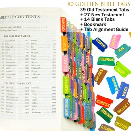 Bible Tabs(Colorful Gold Foil), 80 Tabs, Laminated, Book Tabs for Women and Men, Large Print Christian Gift for, Easy to Read and Apply Bible Journaling Tabs