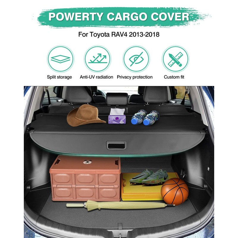 Powerty Cargo Cover for Toyota RAV4 2013-2018, Retractable Trunk Cover