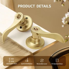 Moquin Brushed Gold 10 Pack Wholesale Wave Design Keyed Entry Door Lever with Lock(Keyed-Alike), Reversible Door Handle for Right/Left Side Front/Entrance Door Lock, Satin Brass Finish