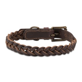 Fettleder Hunde Halsband geflochten – Robustes Lederhalsband aus Handarbeit – hochwertiges Büffel-Leder Halsband Clarissa (M (36.0-45.0cm))