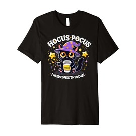 Hocus Pocus I Need Coffee to Focus Funny Kitten Premium T-Shirt