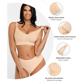 FeelinGirl para Mujeres Post-Surgical Minimizer Bra Breast Augmentation Easy-Care Wireless Mastectomy Bras Beige XL