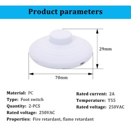 Pack of 2 Round Foot Switch Round Cable Foot Switch 250 V/2 A Foot Switch for Floor Lamps Children's Table Lamps Kitchen Cabinet Lamps or Other Lamps (White)