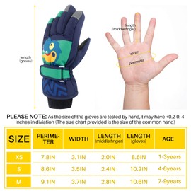 Kids Winter Gloves Warm Ski Snow Mittens Cold Weather for Girls Boys Toddler (Navy-Dinosaur, M (Fits Kids 7-9))