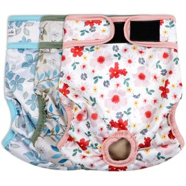 Grecle Washable Female Dog Diapers (3 Pack) - No Leak Reusable Diapers for Doggy Female in Period - Highly Absorbent Dog Heat Panties with Adjustable Snaps XL