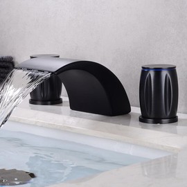QQAMOGNNK 3 Hole Basin Mixer Bathroom Sink Faucets Waterfall Bathroom Basin Faucet Double Handle 3 Hole Bathroom Faucet-Black