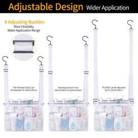 GUMQDD 4 bolsillos de almacenamiento ajustables para colgar bolsa de baño, organizador de ducha universitario con ganchos, aplicado a habitaciones universitarias, gimnasio, natación y viajes RV