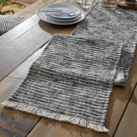 Pineapple Elephant Textured Frayed Edge Cotton Table Runner Black