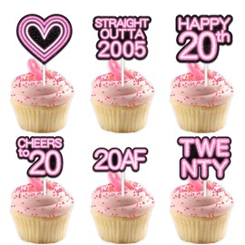 Pink Glitter Heart Dessert Cupcake Topper Pick for Straight Outta 2005 Legend Since 2005 Theme Decor Supplies Men Happy 20th Birthday Party Decorations set 18pcs