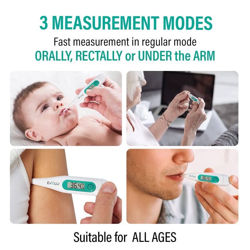 Evolu Waterproof Digital Thermometer - Temperature Measurement in Mouth, Rectal