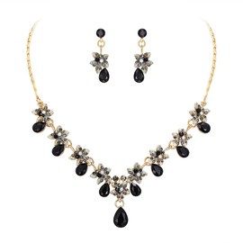 EVER FAITH Austrian Crystal Hibiscus Flower Teardrop Necklace Earrings Set, Crystal