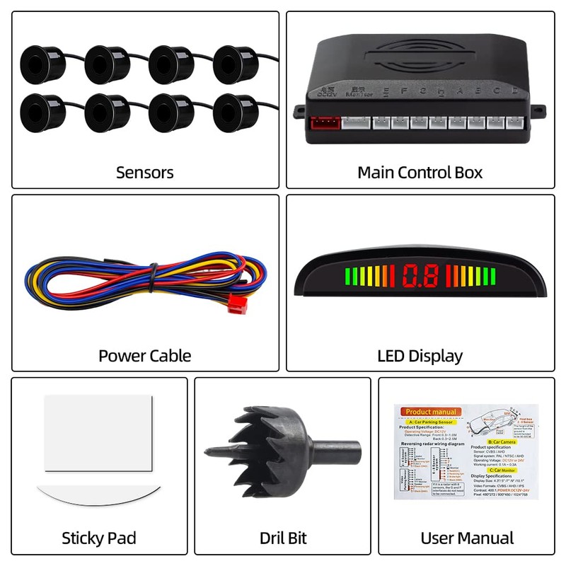 Parking Aid with 8 Front Rear Parking Sensors with Buzzer