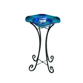 XBrand 27 in Tall Floor Mist Fountain with 12 Color Changing LED Lights and Inline Control - Blue Glass and Metal Design, Blue Freestanding Indoor