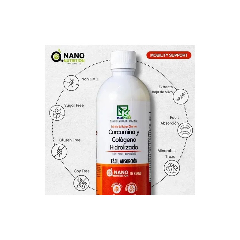 Curcumina y Colágeno Hidrolizado Kemed Líquido Sabor Naranja Capuchino 480mL
