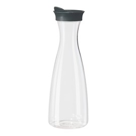 OGGI Clear Carafe w/Flip Open Lid - Ideal Juice Bottle, Clear Pitcher with Lid, Tea Pitcher, Water Carafe, 1.6 Lt(54Oz), Gray Lid