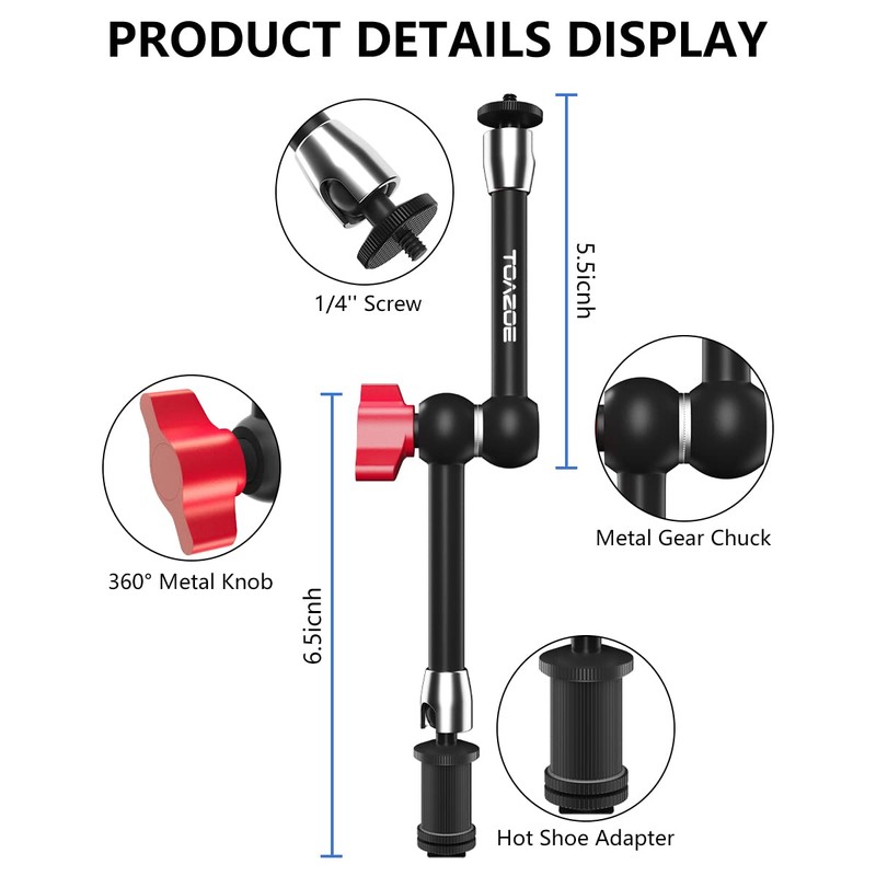TOAZOE 11 Inch Adjustable Articulating Friction Magic Arm with Both