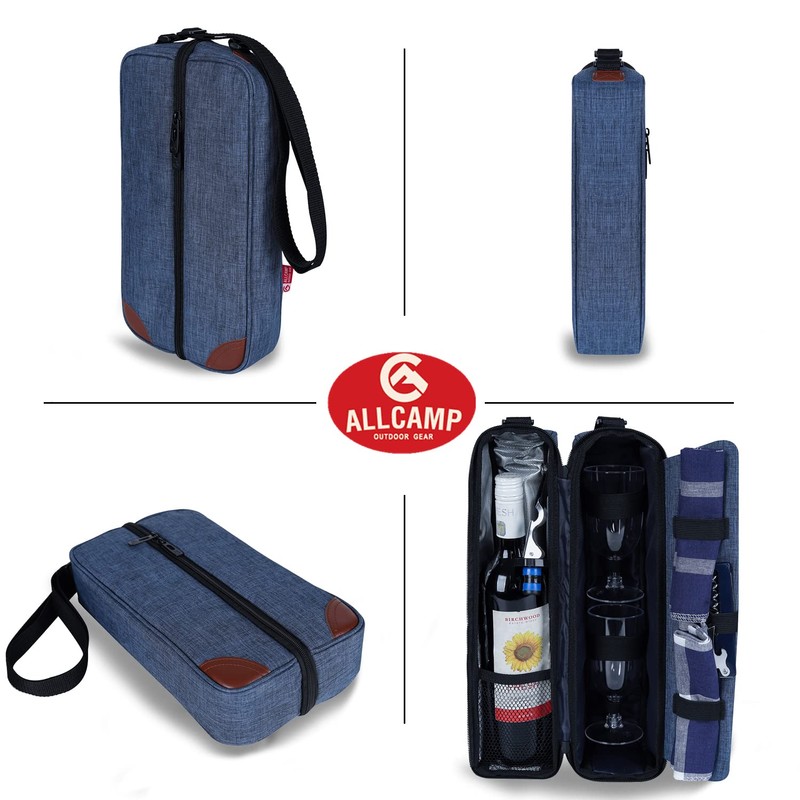 ALLCAMP Wine tote Bag with Cooler Compartment，Picnic Set Carrying Two