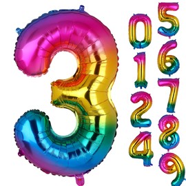 40 Inch Rainbow Digit 0-9 Helium Mylar Foil Baby Shower 3st Birthday Party Decorations Balloons Number 3