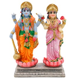 alikiki Vishnu Lakshmi Narayana Statue – 4.7 Inch Lord Vishnu W/Laxmi MATA Indian Diwali Pooja Item Murti Gifts for Indian Couple Friend Family Home Office Mandir Temple Puja Decor