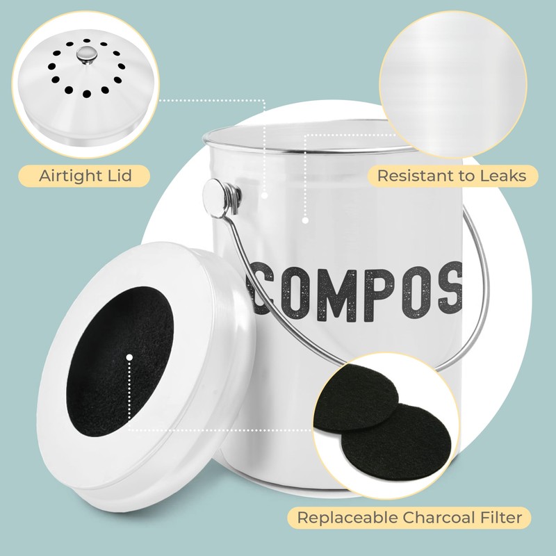 EPICA Countertop Compost Bin Kitchen | 1.3 Gallon | Odorless