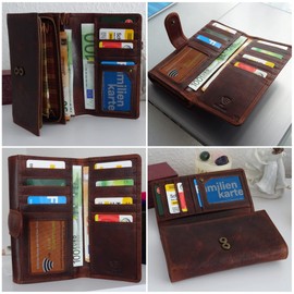 Golden Deer XXL Large Purse Women Men Many Compartments Leather Wallet Brown RFID Blocker (Dark Brown, Brown), brown, rfid wallet