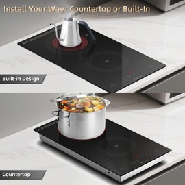 2 Burner Electric Cooktop 110v, Plug in Stove Top Burner, Countertop & Built-in Electric Burner with Touch Control, 9 Power Levels, Timer, Multiple Safety Protection, 1800W