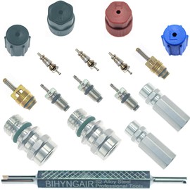 17PCS Air Conditioning Valve Core Kit, Cap & Valve Core Set, AC Valves Core with A/C System Charging Port Caps, AC R12 R134a Teflon Seal Refrigeration, Car & HVAC AC Charging Port Seal Caps Kit