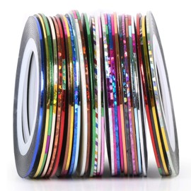 TRIXES 30 rolls of coloured nail art strips for professional art decoration of fingernails, design ribbons in different colours and designs, for natural and artificial nails