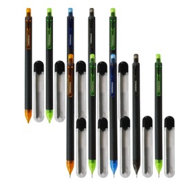 MECHTRON Mechanical Pencil, 0.7mm Lead Size, Pack of 10, 2B Hi-Polymer 50 x Lead Refills, Built-In Eraser, Write Draw Sketch Shade Draft, iZOFAX Black Ball Pen