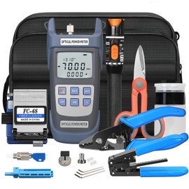 BAOSHLA Fiber Termination Kit - 11 in 1 Assembly FTTH Cold Connection Assembly Tool kit with OPM 6S Cleaver-Fiber Optical Stripper Pliers FC to LC Adapter
